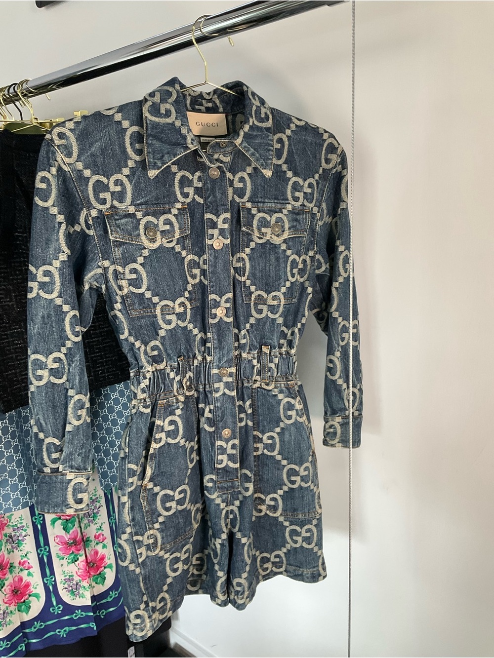 Gucci Indigo GG Monogram Denim Jacket Dress